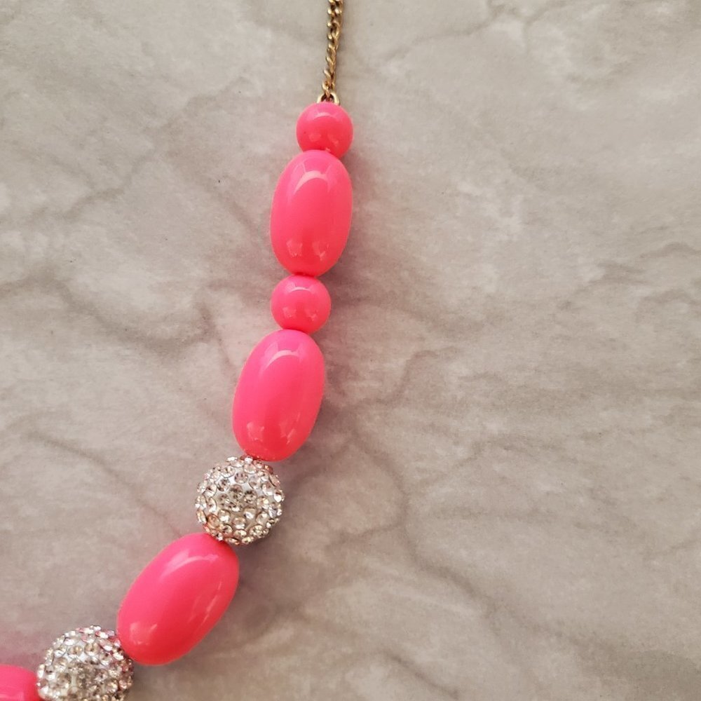 💕 J.Crew Hot Pink Rhinestone Crystal Pave Fire Ball BeadedNecklace 💕 - Picture 7 of 16